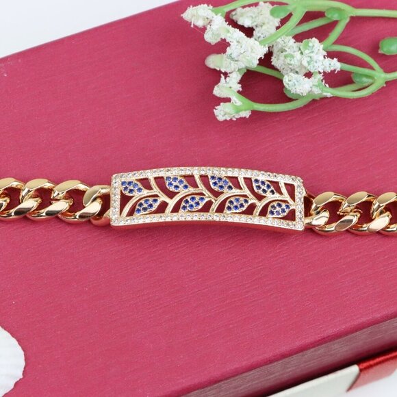 "Bold Leaf Design Rose Gold Bracelet with Blue Stones, XPBL0768 - Picture 9 of 12